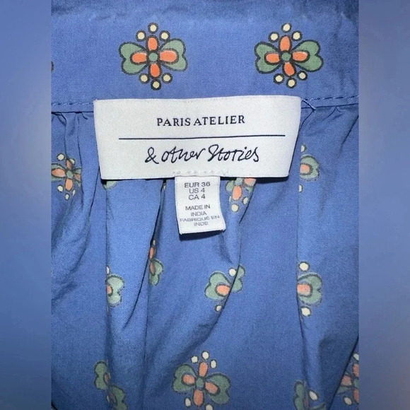 & Other Stories Button front Floral Blue Skirt Size 4 - Picture 7 of 8